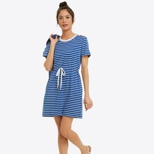 Tie Waist T-Shirt Dress in Pink and Burgundy Mariner Stripe